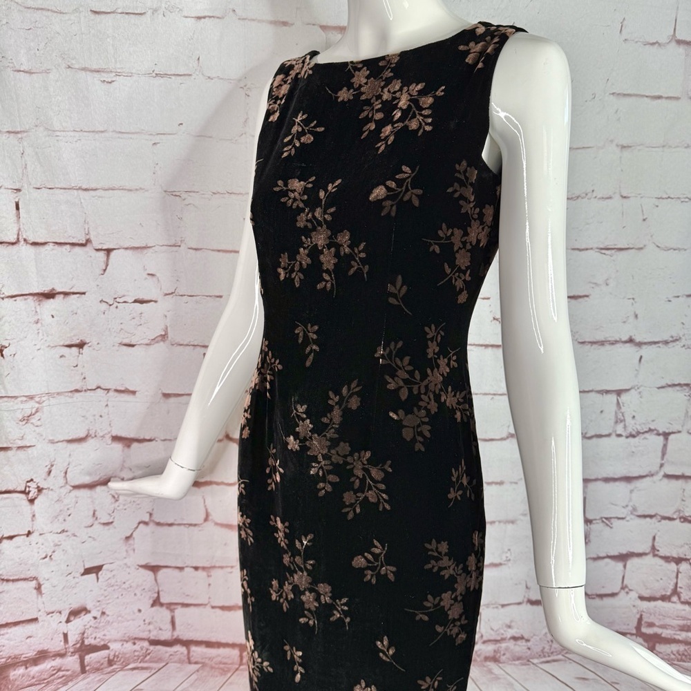 JONES NY EVENING 6P Black & Brown Velvet Design Sleeveless Sheath Midi Dress - Picture 10 of 16